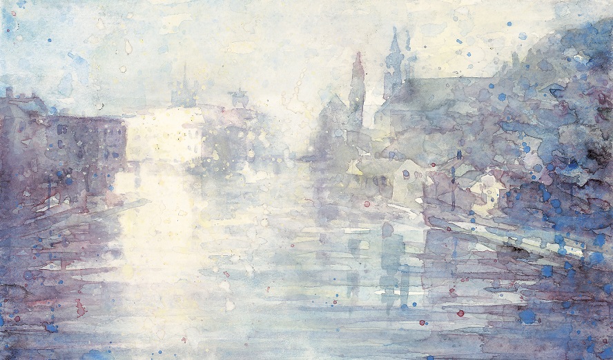 Bildausschnitt Steyr, Zwischenbrücken, 2014, Aquarell, 33,9 x 45,3 cm, WVZ 7129 © Heribert Mader