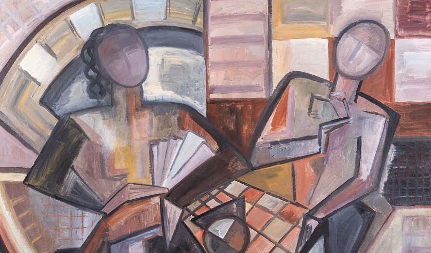 Elisabeth Ronget-Bohm, »Lesendes Paar am Tisch«, 1933, Öl auf Leinwand, 80 x 113 cm, Foto: Hubert Auer